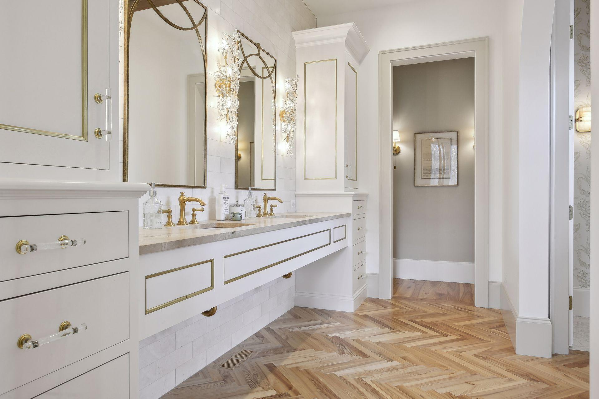 primary bath herringbone floors
