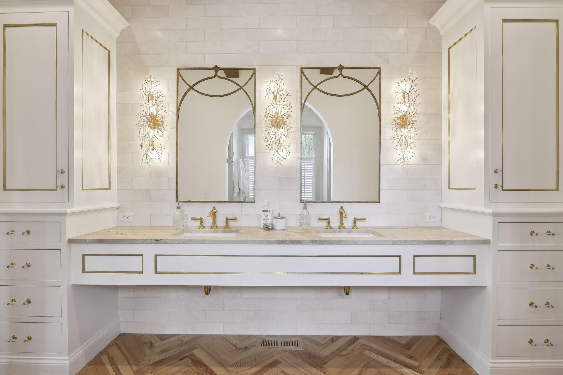 large vanity with tall cabinets on each end