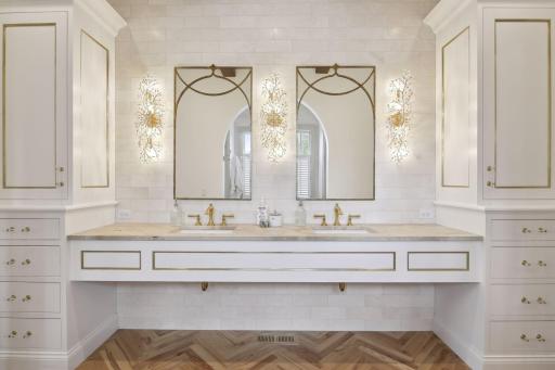large vanity with tall cabinets on each end