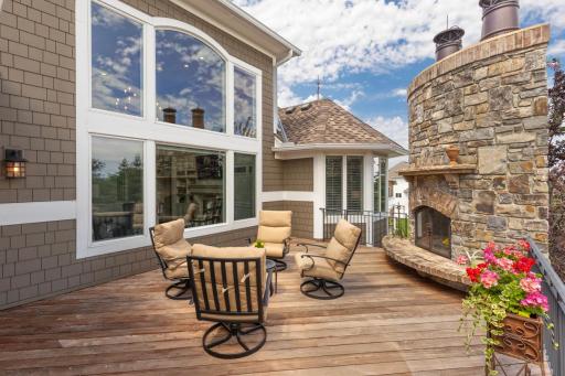 Deck off of Main Floor with Wood Burning Fireplace