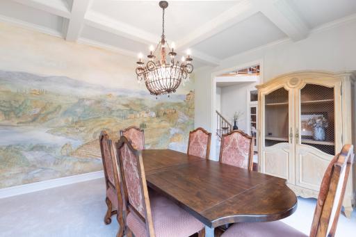 Spacious Formal Dining Room with Coffered Ceilings
