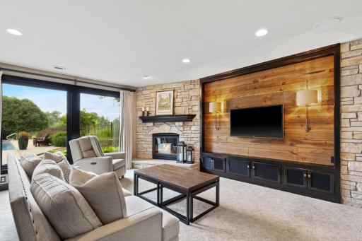 Family Room with Gas Fireplace and Built-ins - Lower Level