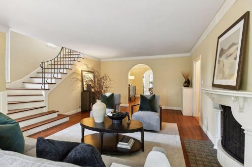 You're greeted by this gracious living room.