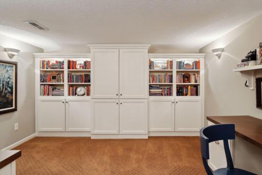 Great flex space with ample storage for games, books, and craft projects.