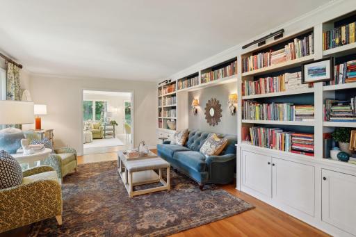 A timeless living room with beautiful built-in cabinetry. Fill them with books, photographs, or any treasures you want to showcase.