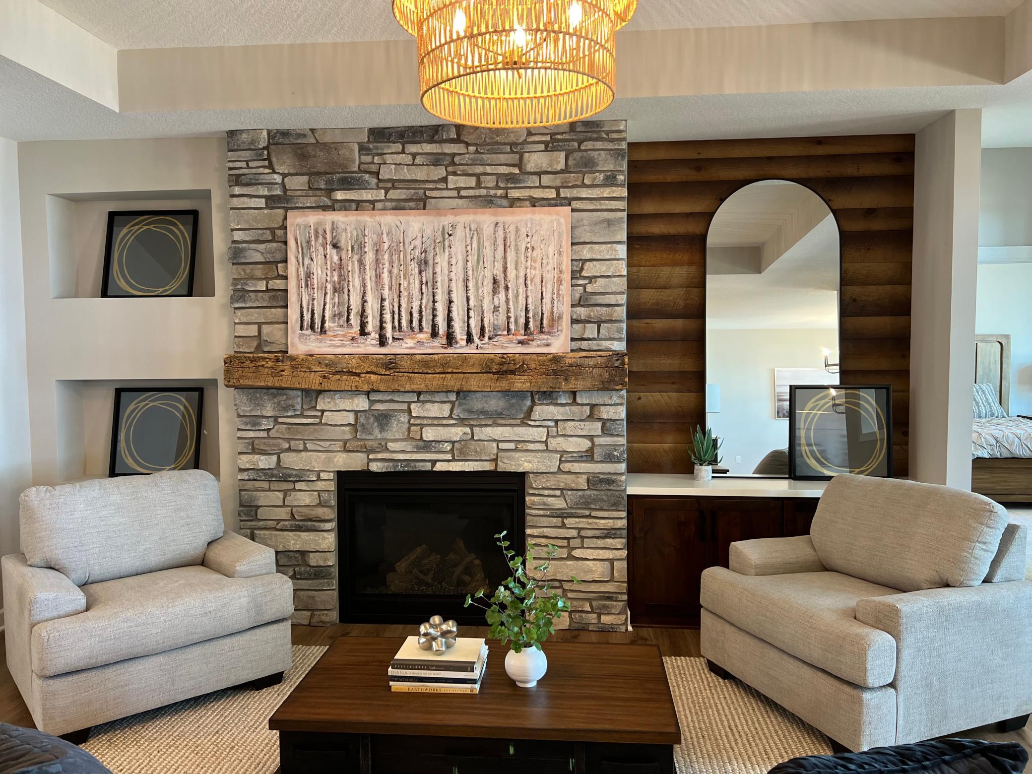 Gas fireplace with stone surround