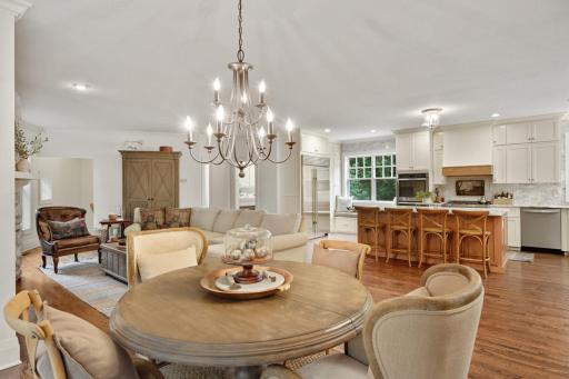 The family room, informal dining, kitchen and formal dining space allows for large gatherings of friends, guests and family.
