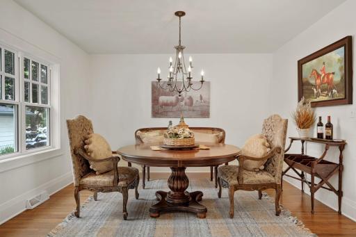 Measuring 12.5 x 12 feet, the formal dining space can accommodate a larger table setting. If formal dining isn't your need, this space would make a fantastic office or library