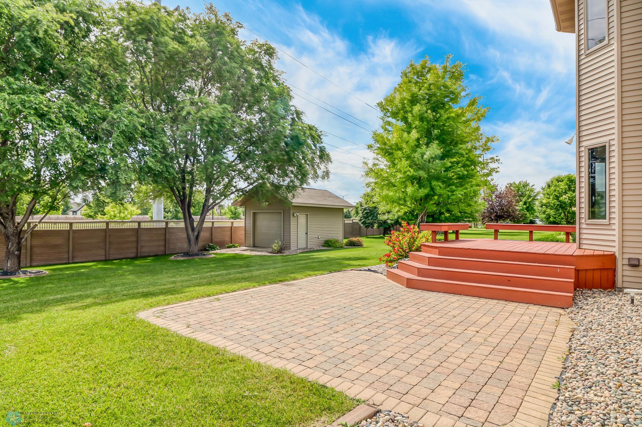 Patio, deck and shed.