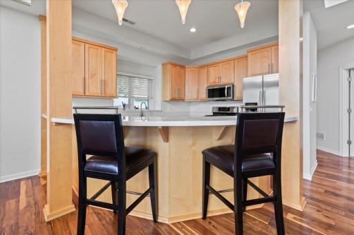 Beautiful kitchen tucked in the perfect place for all of the cooking and sharing while gathering.