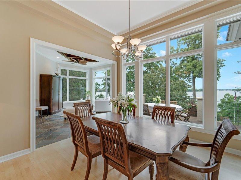 Formal dining room with lake views.