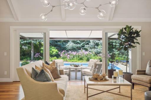 Convenient motorized awning provides the perfect solution for when you want to enjoy the deck with just the right amount of indirect sunlight