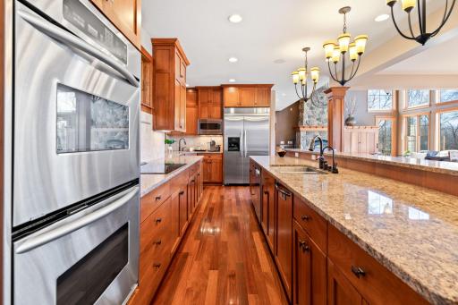 Custom cabinets, stainless steel appliances, double oven