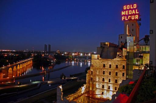 Evening Views of the Mississippi River from the Community Rooftop at Stone Arch Lofts