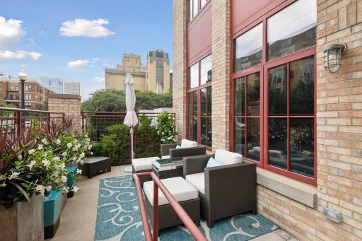 Private and Gated Terrace for Stone Arch Lofts Unit 108 with direct gas and water lines.