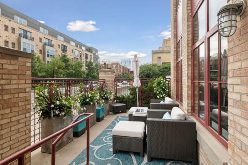 Private and Gated Terrace for Stone Arch Lofts Unit 108 with direct gas and water lines.