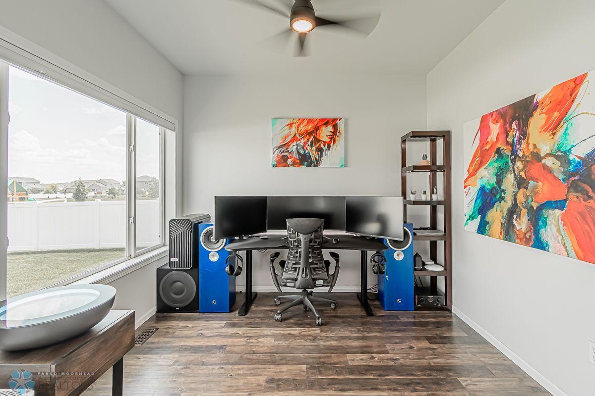 Office with French Doors & Ceiling Fan
