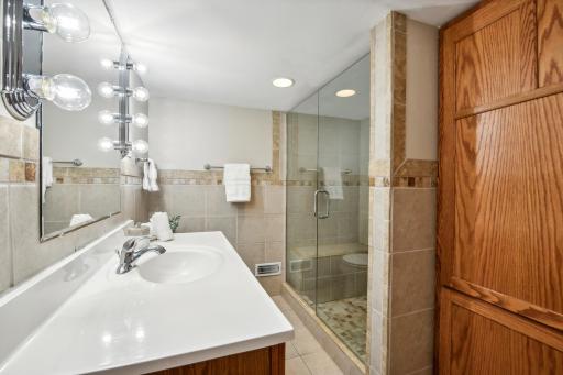 Lower level bathroom is conveniently located off the family room.