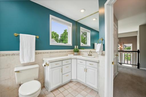 This bathroom has great light pouring in.
