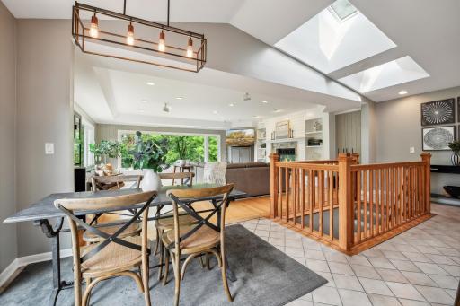 Skylights invite even more natural light to this space.