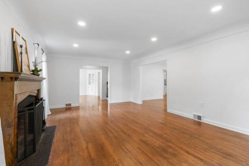 Flat finished ceilings w/ recessed lighting add a modern touch to this charming space