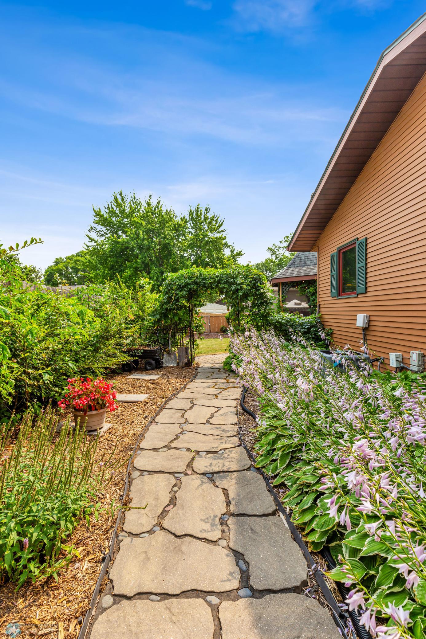 Backyard with tons of landscaping