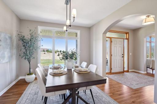 Formal dining room with pocket doors to kitchen