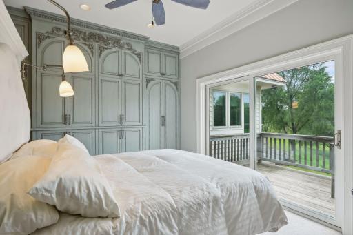 Primary suite with over-the-top custom cabinetry and closets and built-ins, walks out to a private deck, custom tile and sauna. Outstanding views