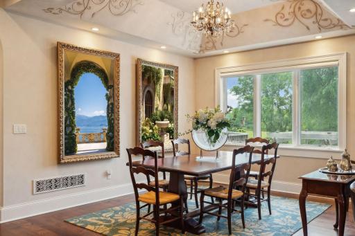 Custom artisan plaster finishes in dining room (ceiling)
