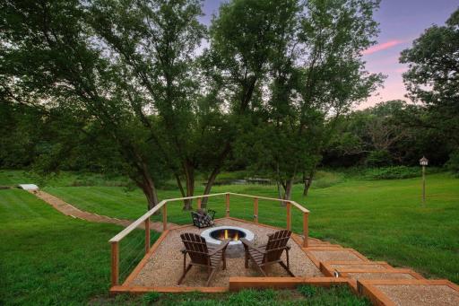 New firepit and walkway in 2024 on private pond
