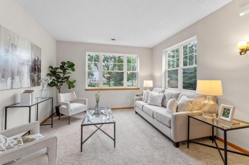 Welcome to this charming two-story end-unit townhouse located in a quiet Lakeville neighborhood. This home boasts three bedrooms plus a versatile den on the upper level, providing ample living space.