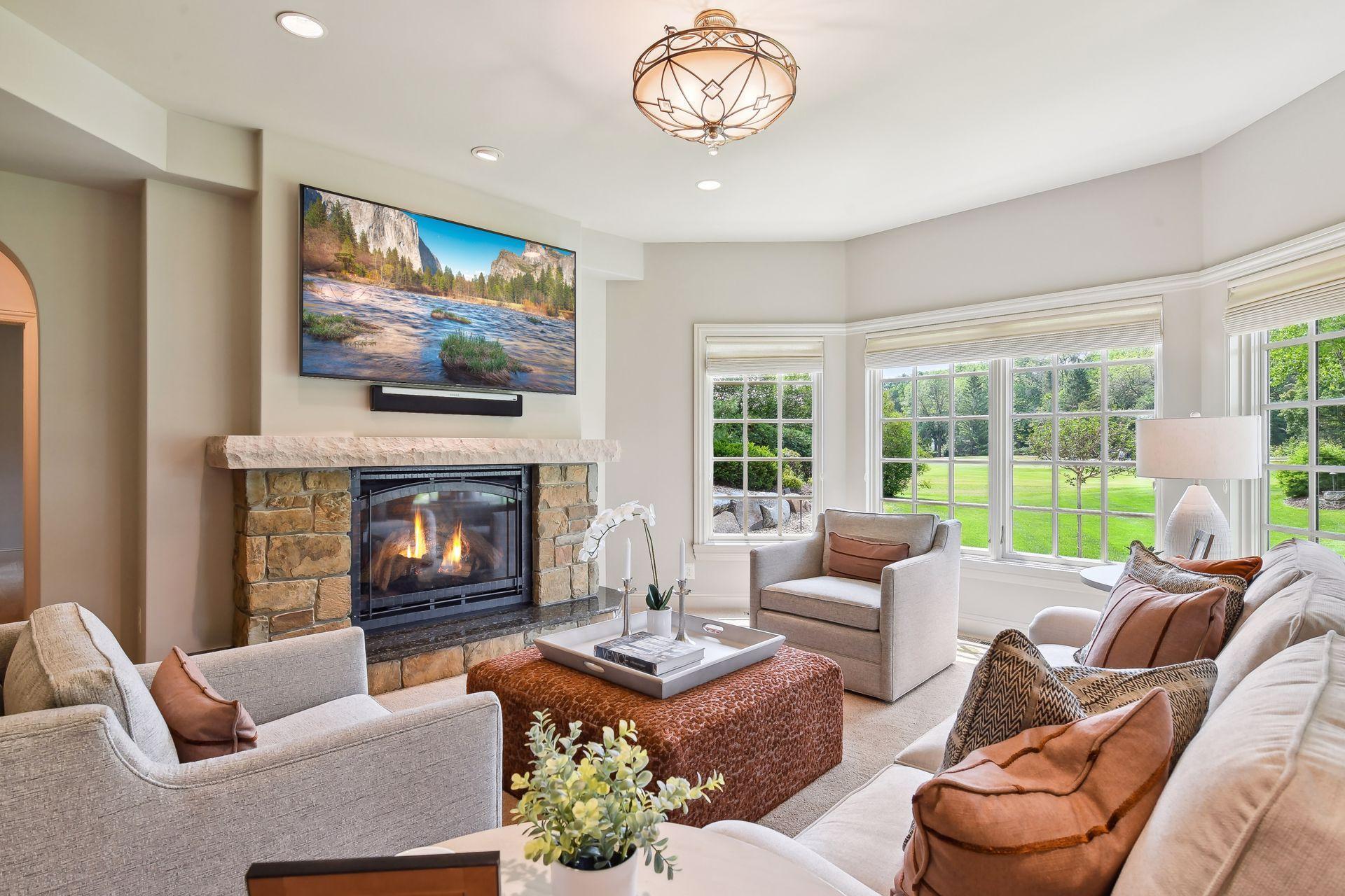 Additional gathering space is found on the lower level