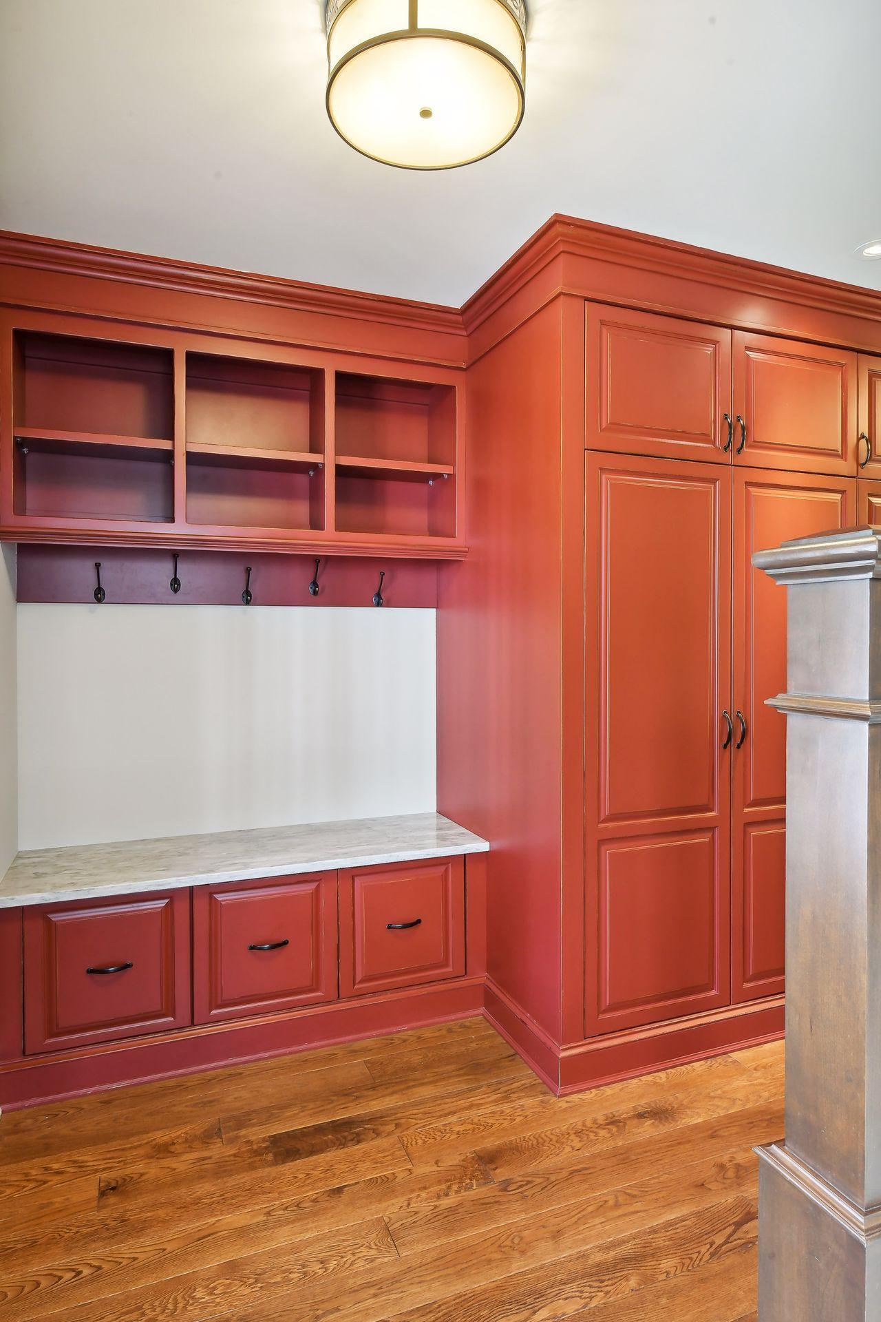 Back entry offers built-in bench seating, cubbies and storage