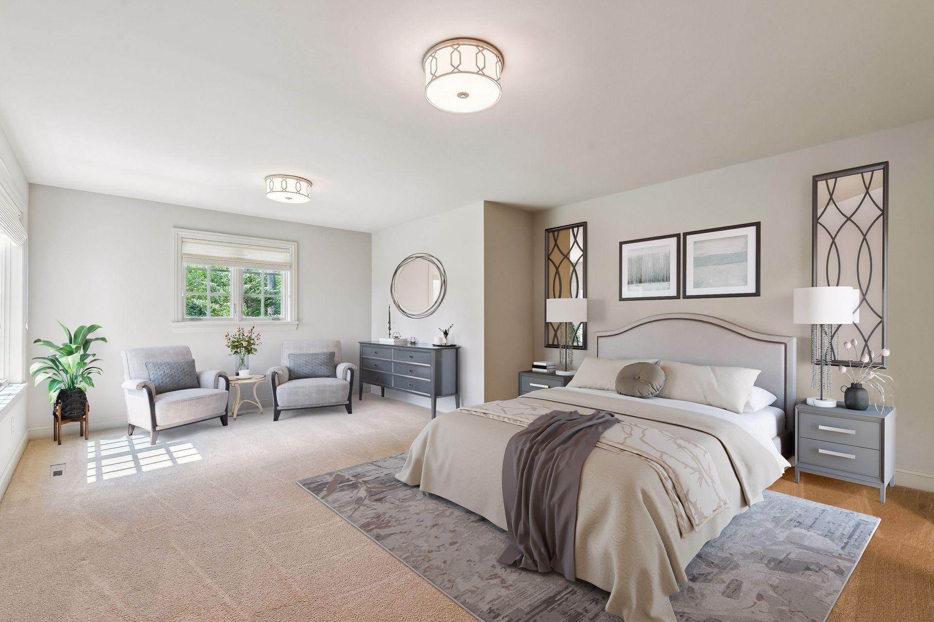 Lower level houses the additional bedrooms, all quite spacious (BR#3 - virtually staged photo)