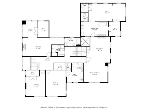 Second level floor plan. Notice that primary suite layout and the en suite bedrooms as well as two second level laundry spaces.