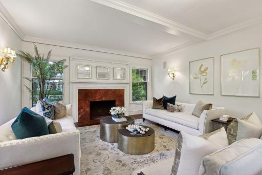 Gracious formal spaces for entertaining. Pretty garden views. Beautiful enameled woodwork with crown moulding.