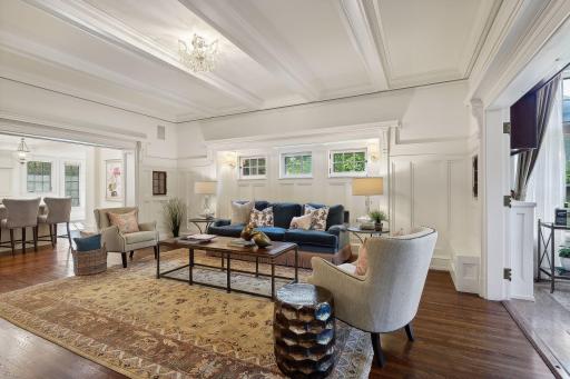 Cozy yet spacious family room located between the library and kitchen.