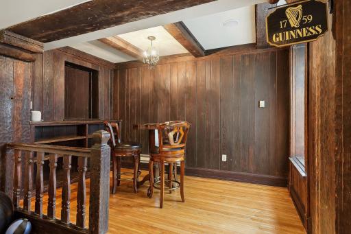 Lower level game area and pub-style seating.