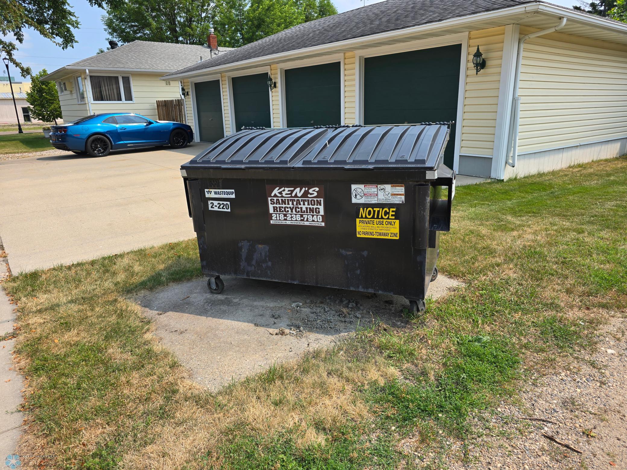 Garage Dumpster for Tenants use