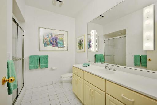 One of two lower level three-quarter bathrooms