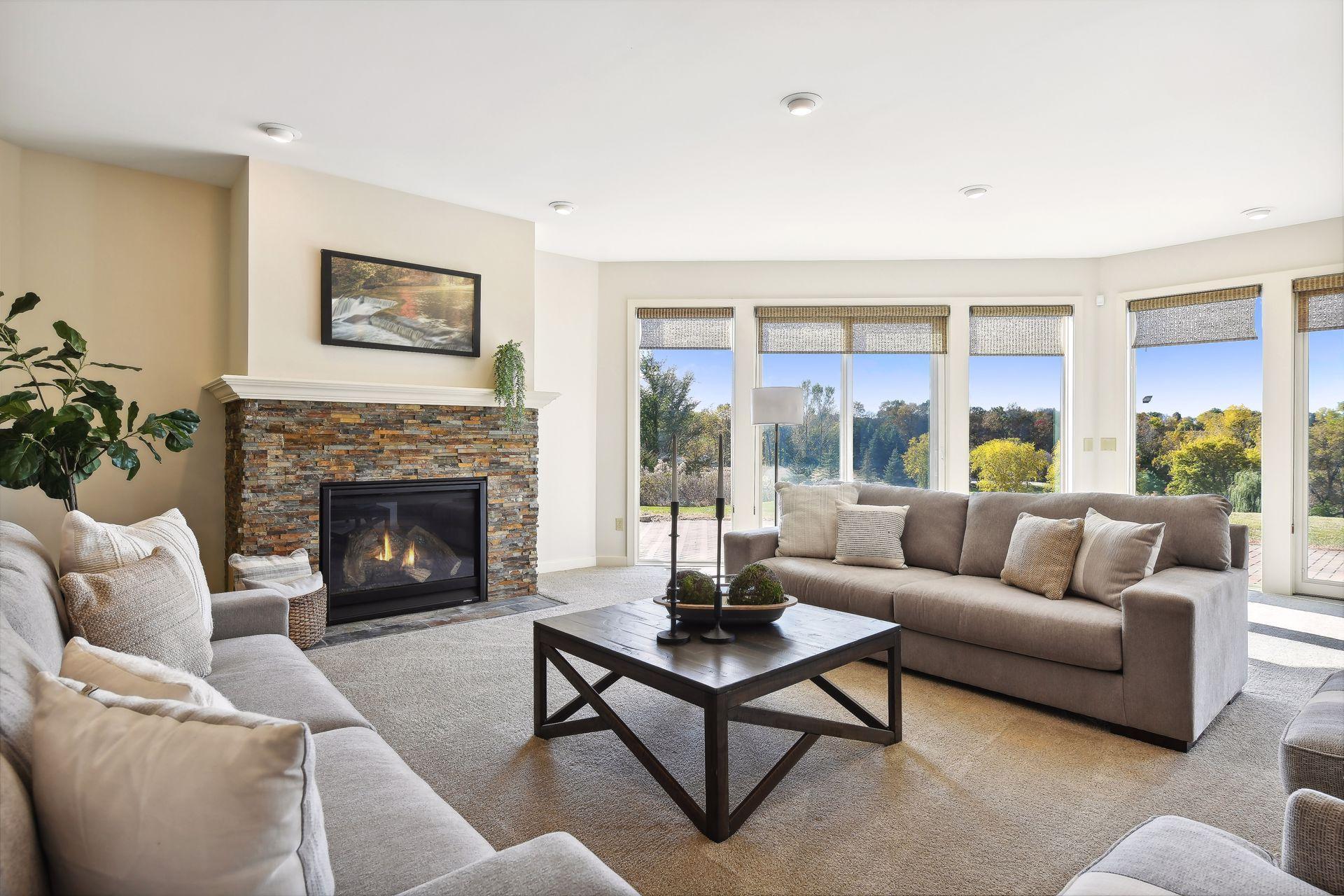 Retreat to the lower level highlighting the family room, wet bar, office, sauna, and five bedrooms.