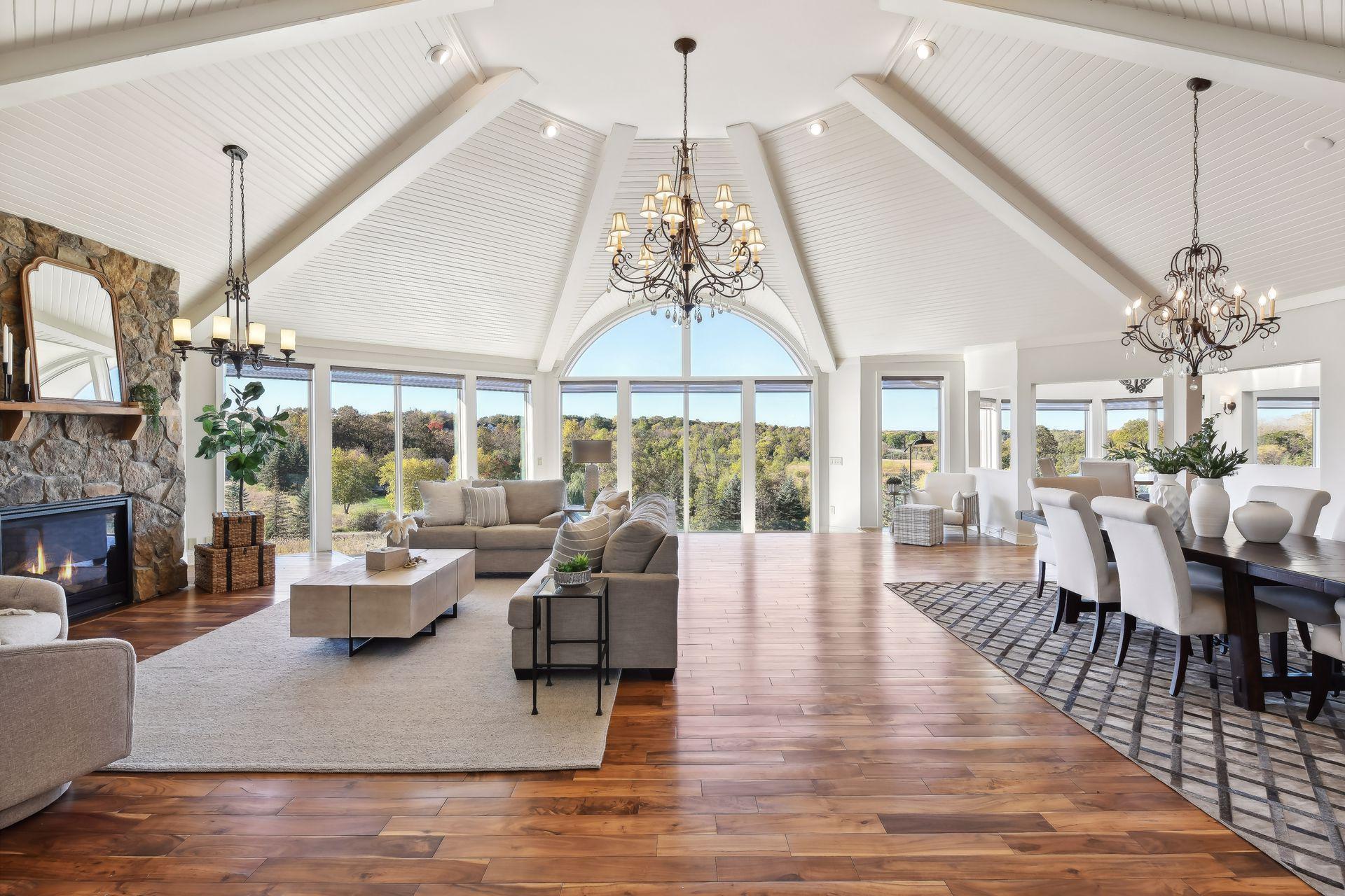 The front door opens to reveal panoramic views from every window.