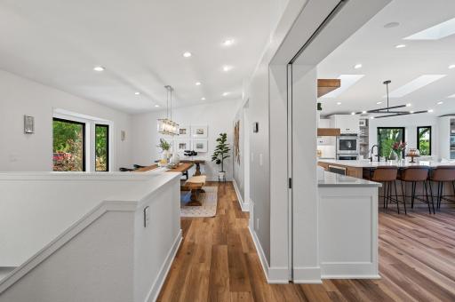 Large pocket doors close off the main living space from the rest of the home as well as the bedroom areas