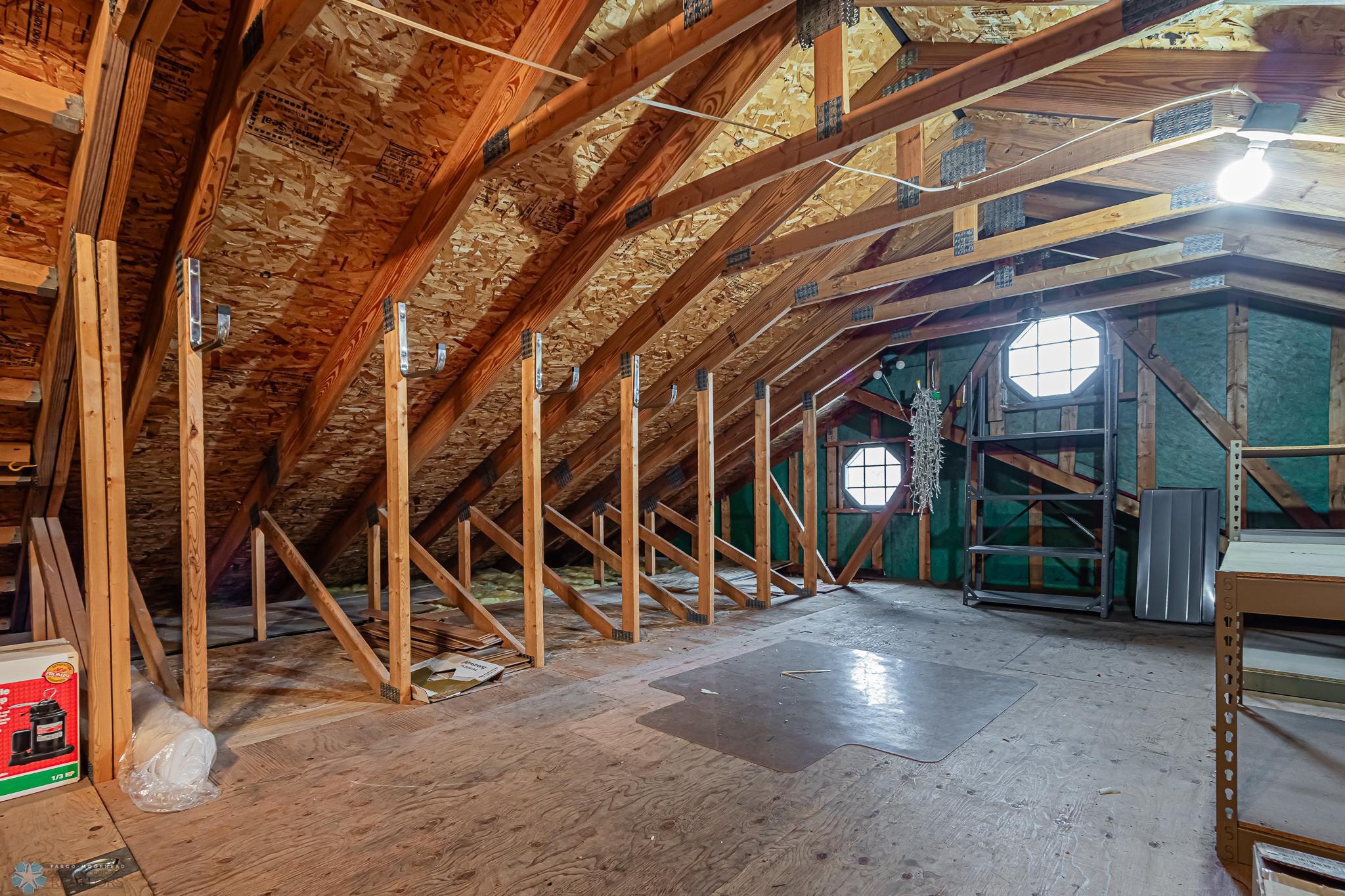 Storage area above garage - lights and window