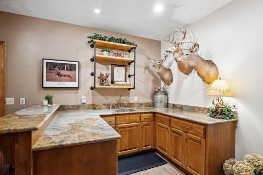 This Wet Bar also has Lots of Counter and Cabinet Space, with Even More Storage in the Finished Under Stair Storage at Right.