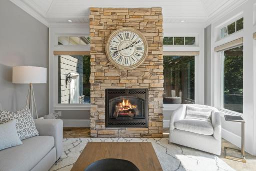 Gas fireplace with cultural stone surround