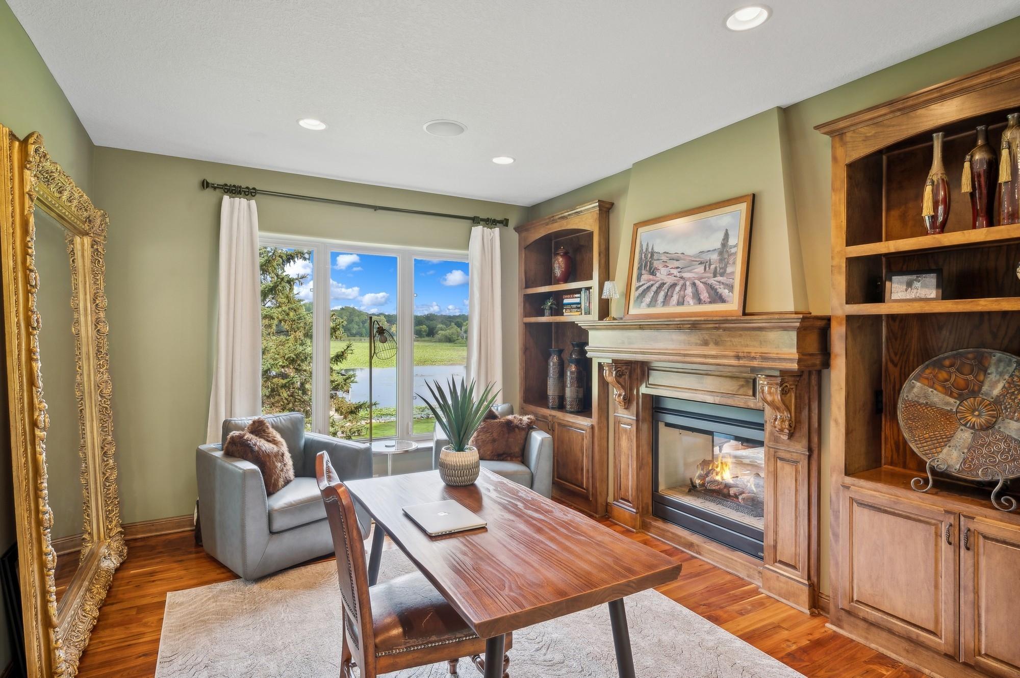 Double sided gas fireplace in office