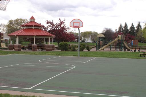 The Community Park with basket ball court, shared trail and sitting area