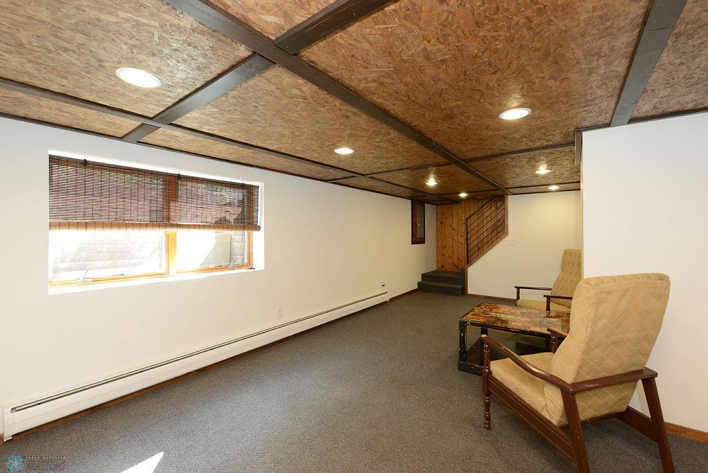 Basement family room with large window
