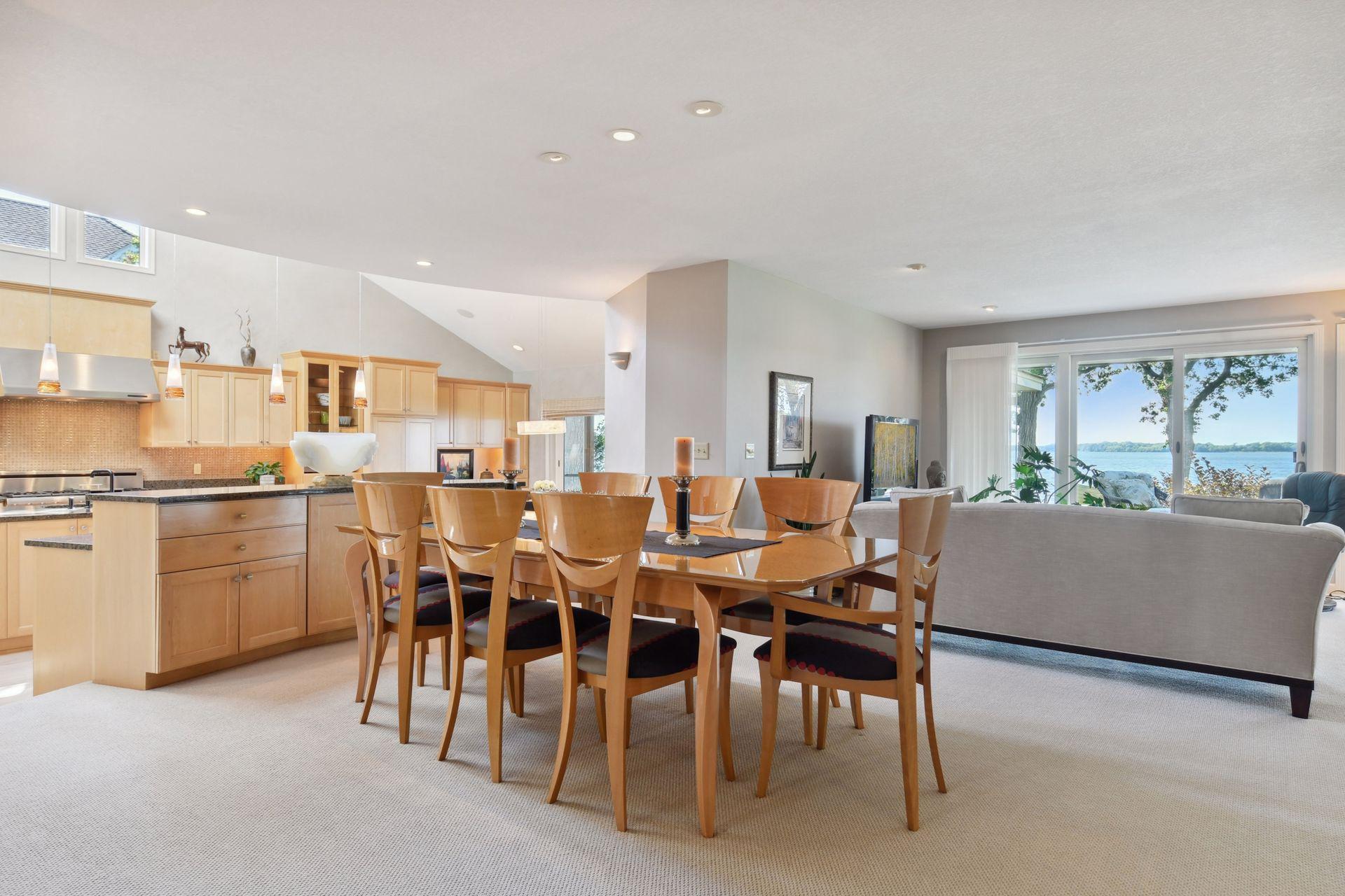 Open floorplan showing the living, dining and kitchen connection.